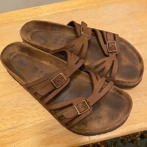 Birkenstock Granada Soft Footbed Brown Leather Slide Sandals Womens 40 L9 M7